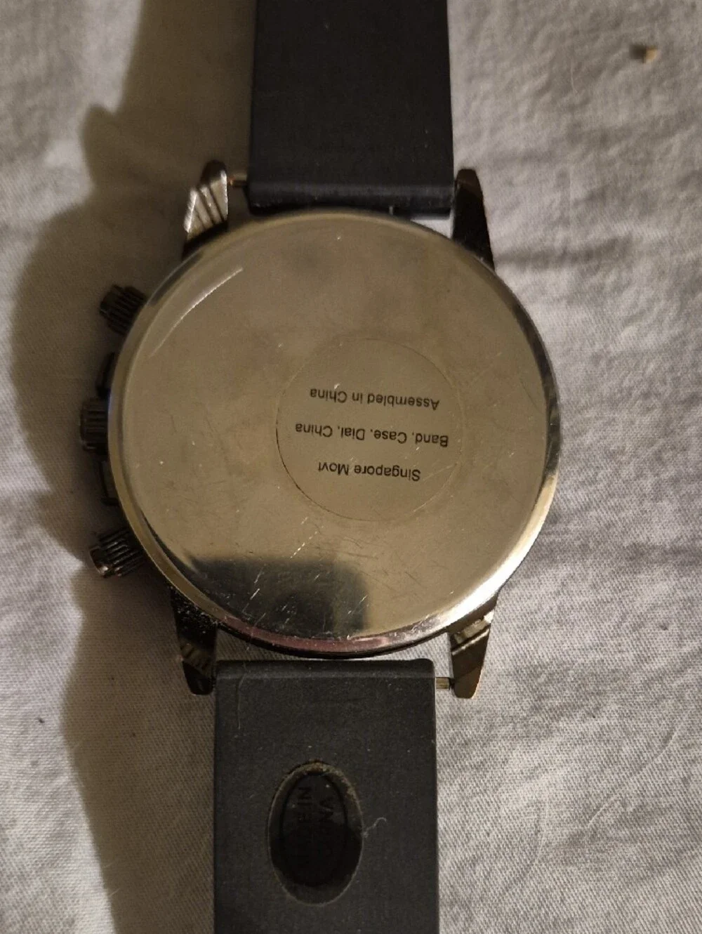 Men's Chronograph Watch with Black Silicone Band and White Dial